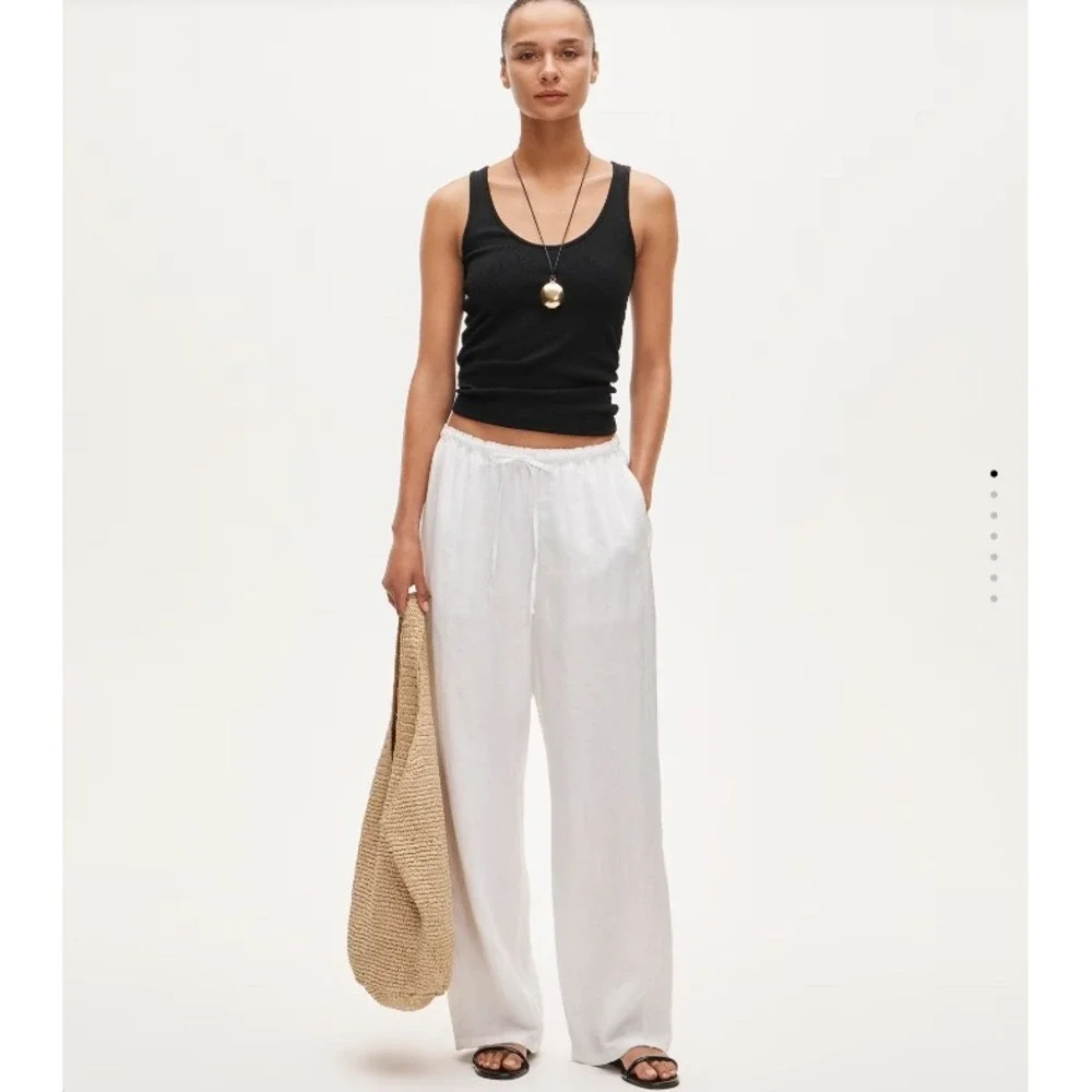 J.Crew Soleil Gauzy Cotton Pants Wide Leg Tie Waist Elastic White Large